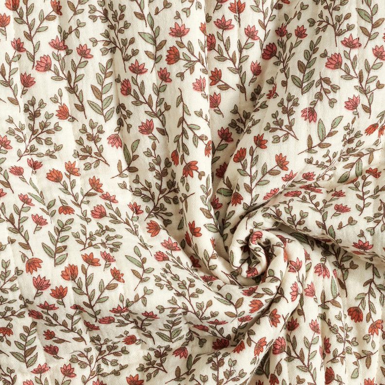 Tissu gaze de coton Tissu matelassé Fleurs romantiques – écru/myrtille, image number 5