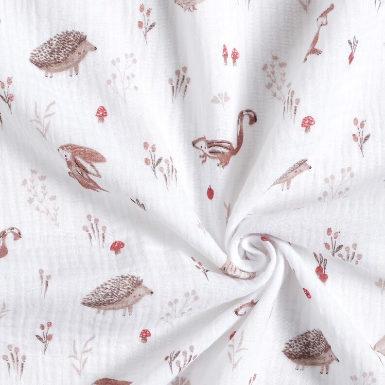 Tissu double gaze de coton Animaux dans la clairière – blanc,  image number 3