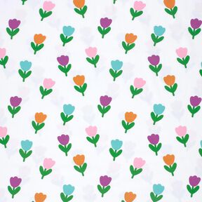 Jersey coton Tulipes stylisées – blanc/lilas rouge,  Jersey coton Tulipes stylisées – blanc/lilas rouge,
