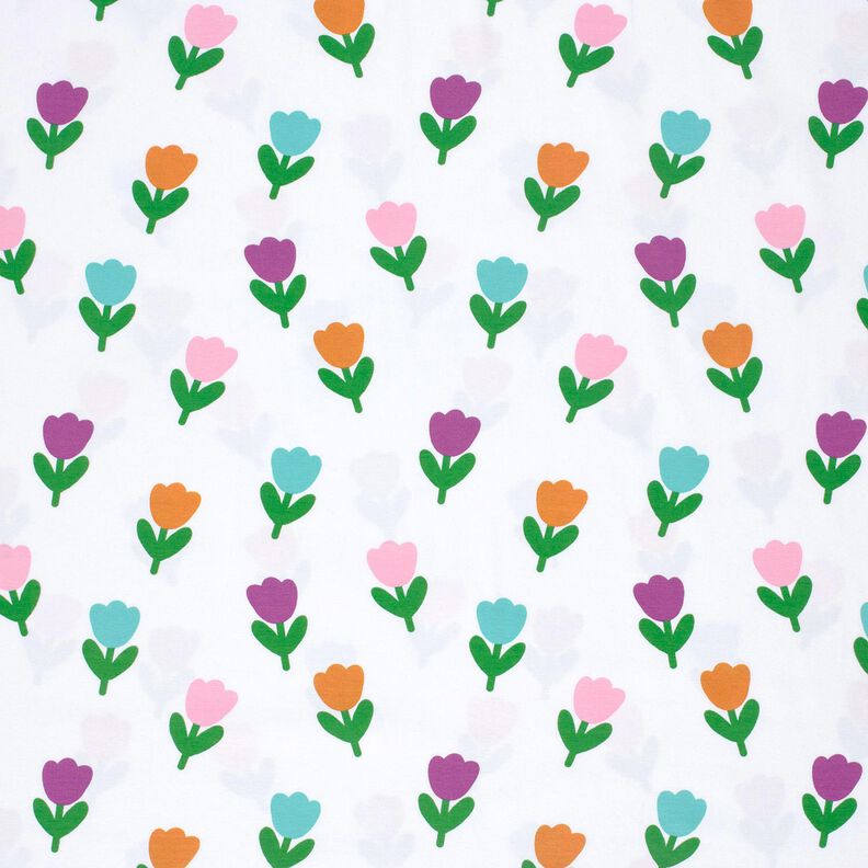 Jersey coton Tulipes stylisées – blanc/lilas rouge, image number 1
