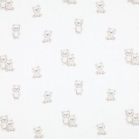GOTS Tissu double gaze de coton ours amicaux Impression numérique | Poppy Fabrics – ivoire/taupe, 