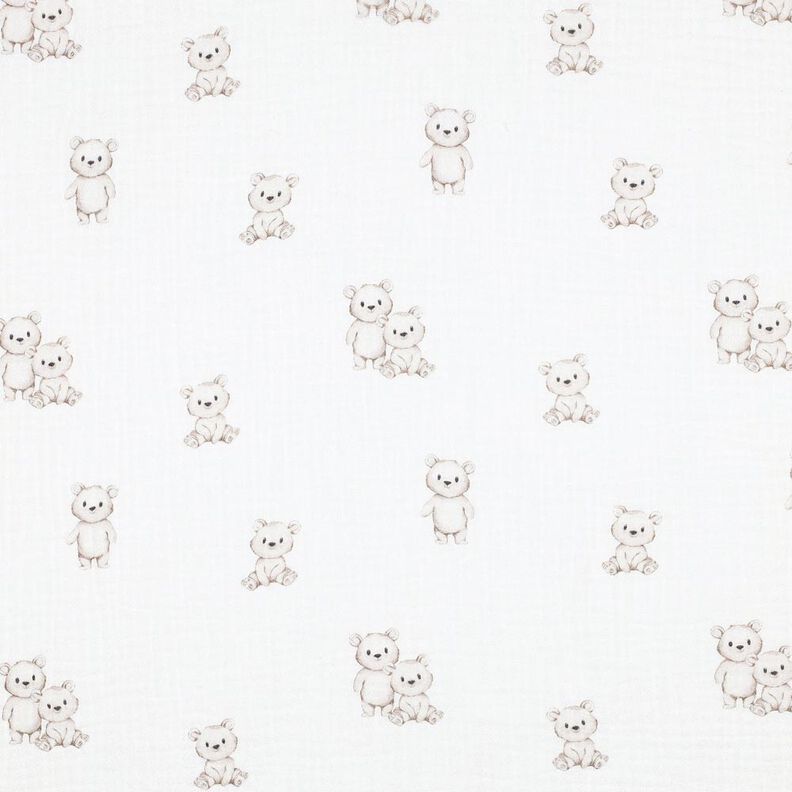 GOTS Tissu double gaze de coton ours amicaux Impression numérique | Poppy Fabrics – ivoire/taupe,  image number 1