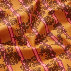 Tissu en coton Cretonne Fleurs sur rayures – jaune curry/pourpre, 