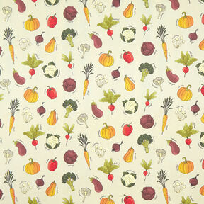 Tissu de décoration Semi-panama Types de légumes – beige clair/bordeaux, 