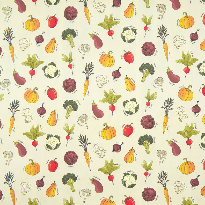 Tissu de décoration Semi-panama Types de légumes – beige clair/bordeaux,  image number 1