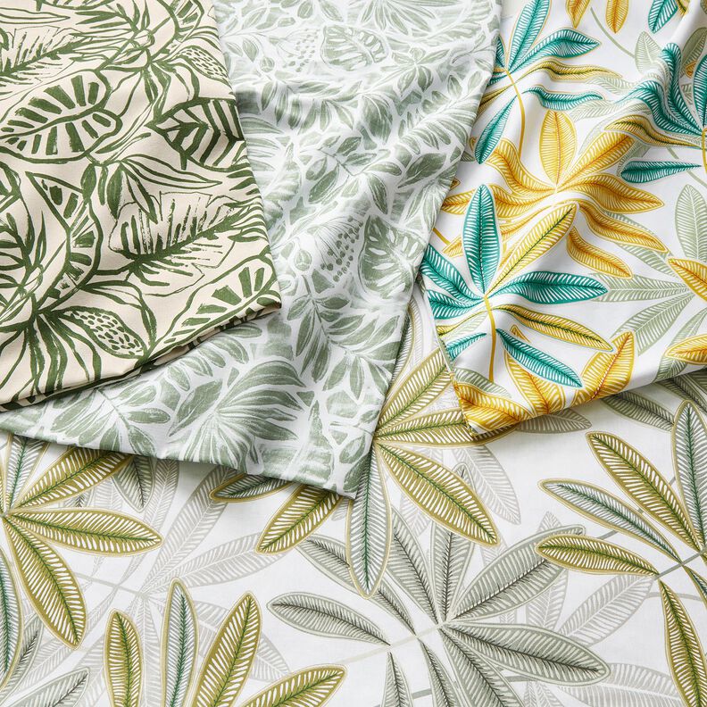 Tissu de décoration Semi-panama Feuilles colorées – blanc/vert émeraude,  image number 5