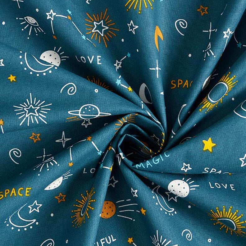 Tissu en coton Cretonne Constellations – bleu océan,  image number 3