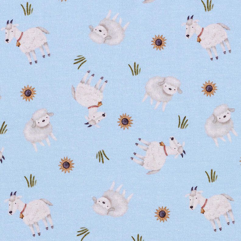 Jersey coton Moutons et chèvres Impression numérique – bleu clair, image number 1