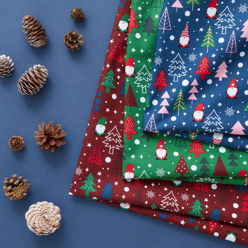 Tissu en coton Popeline Lutins et sapins – rouge foncé, image number 5