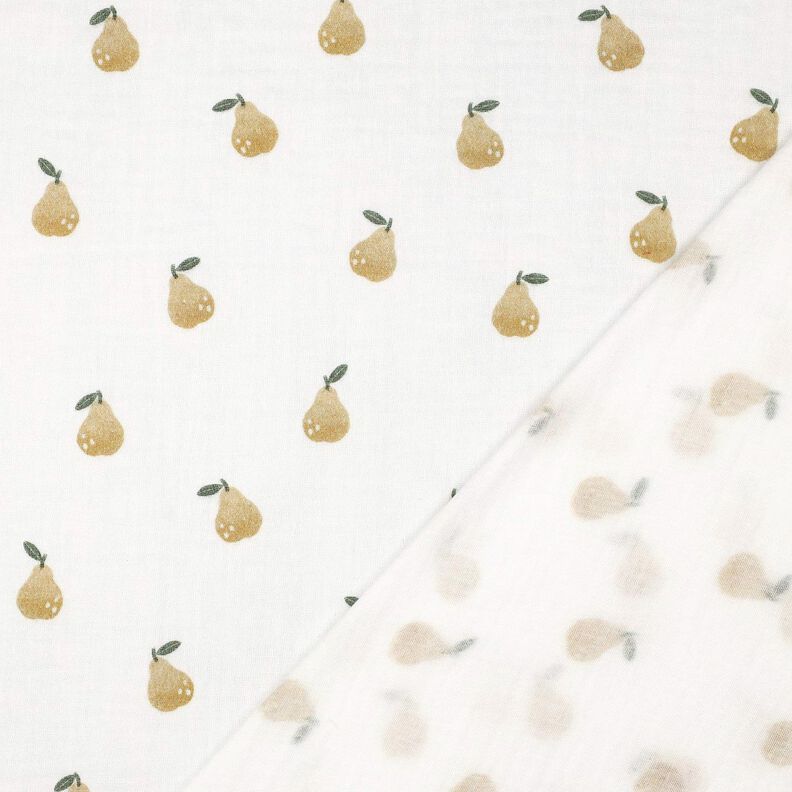 Tissu double gaze de coton Poire Impression numérique | Poppy Fabrics – blanc/jaune olive,  image number 4