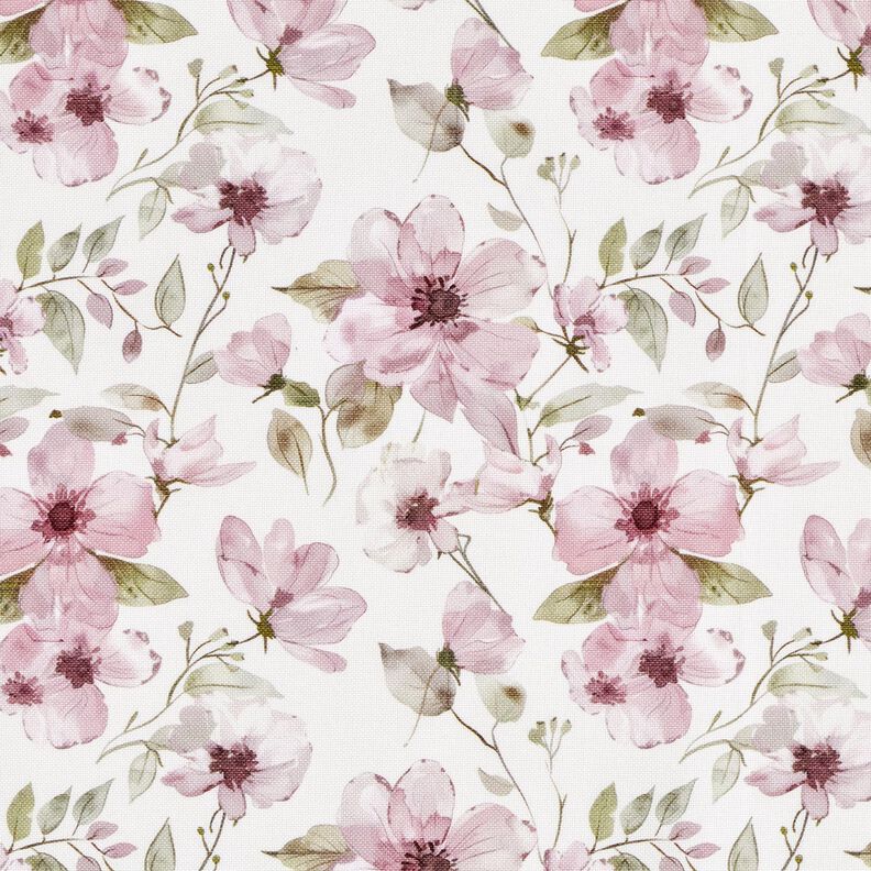 Tissu pour nappe Fleurs à l'aquarelle – ivoire/vieux rose clair, image number 1