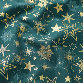 Tissu en coton Popeline Grandes étoiles – sapin bleu/or, 