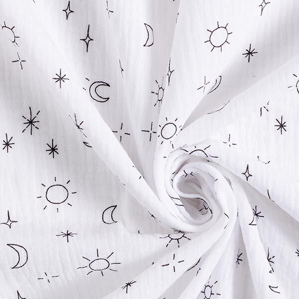 GOTS Tissu double gaze de coton Soleil, lune et étoiles | Tula – blanc,  image number 3