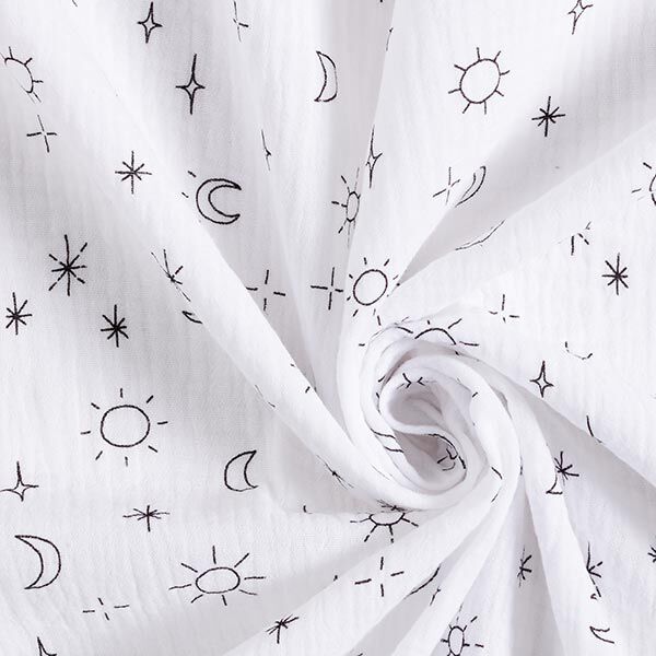 GOTS Tissu double gaze de coton Soleil, lune et étoiles | Tula – blanc, image number 3