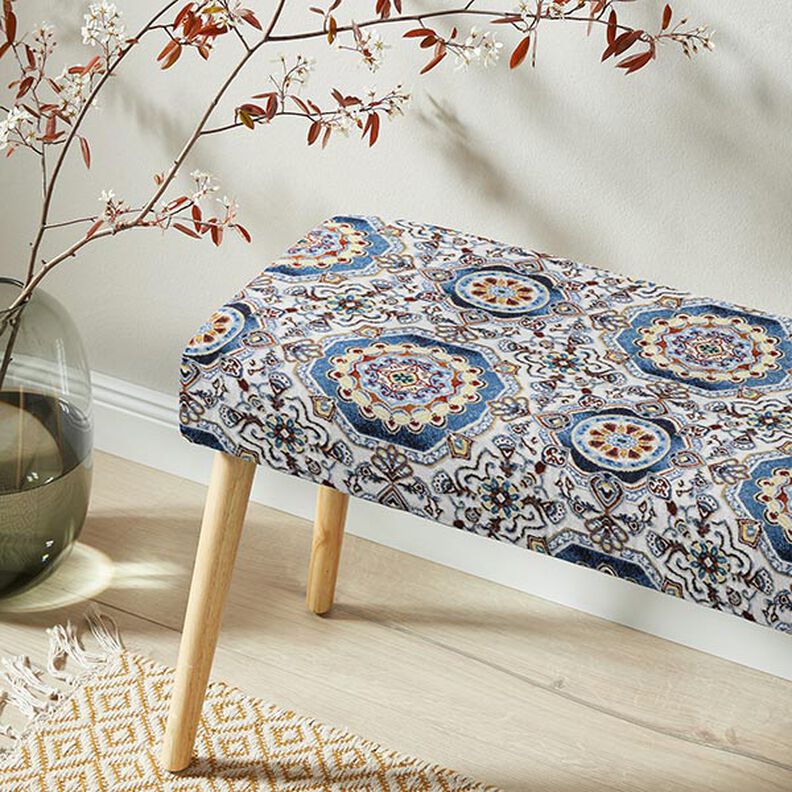 Tissu de décoration Gobelin Mandala oriental – bleu/ivoire,  image number 5