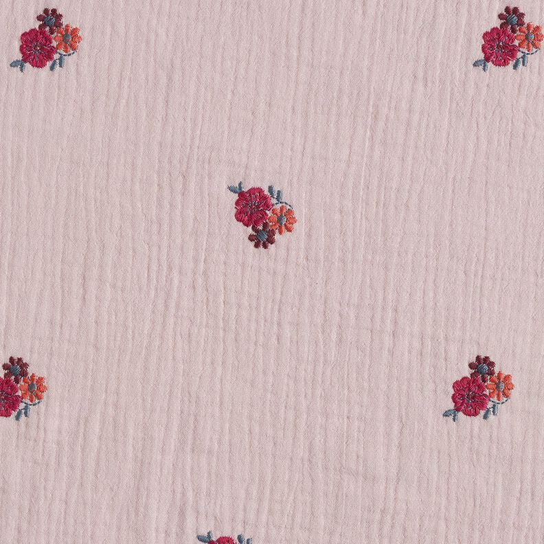 Tissu double gaze de coton Fleurs brodées | Poppy Fabrics – vieux rose clair,  image number 1