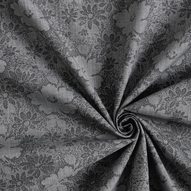 Tissu pour chemise à fleurs – gris/noir,  image number 3