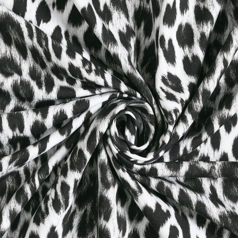 French Terry brossé imprimé numérique léopard des neiges – noir/blanc, image number 3