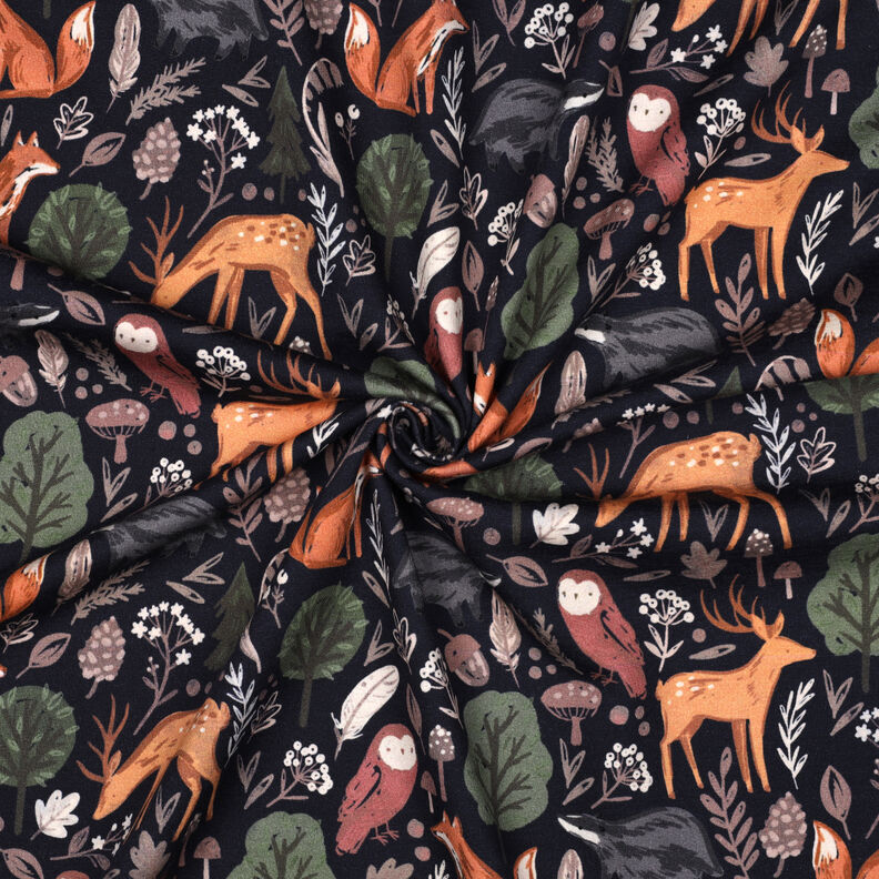 Sweatshirt gratté Animaux dans la forêt Impression numérique | Poppy Fabrics – bleu nuit, image number 3