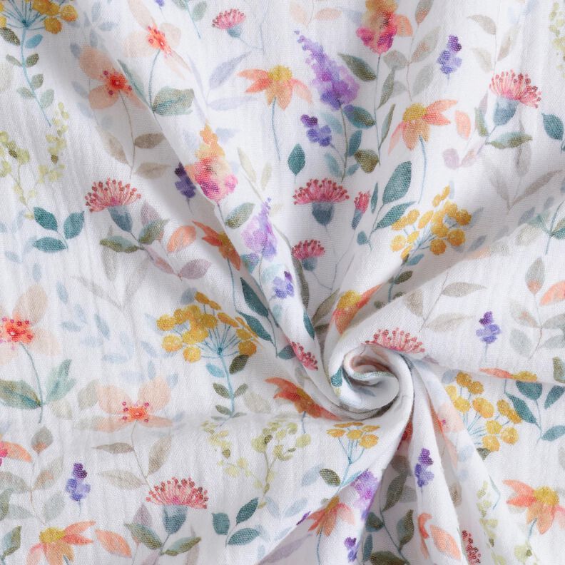 Tissu double gaze de coton Prairie fleurie aquarelle Impression numérique | Poppy Fabrics – blanc,  image number 3