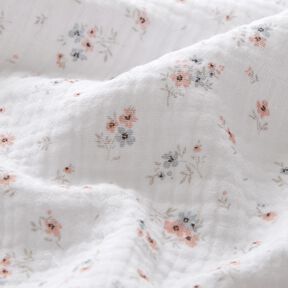 Tissu double gaze de coton fleurs romantiques – blanc, 