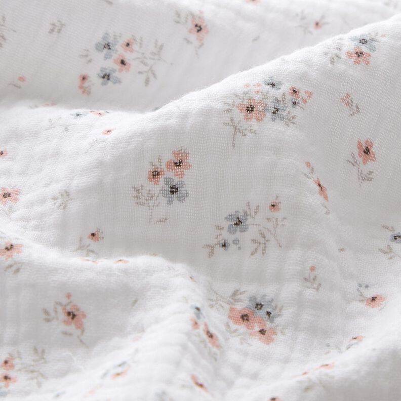 Tissu double gaze de coton fleurs romantiques – blanc,  image number 2