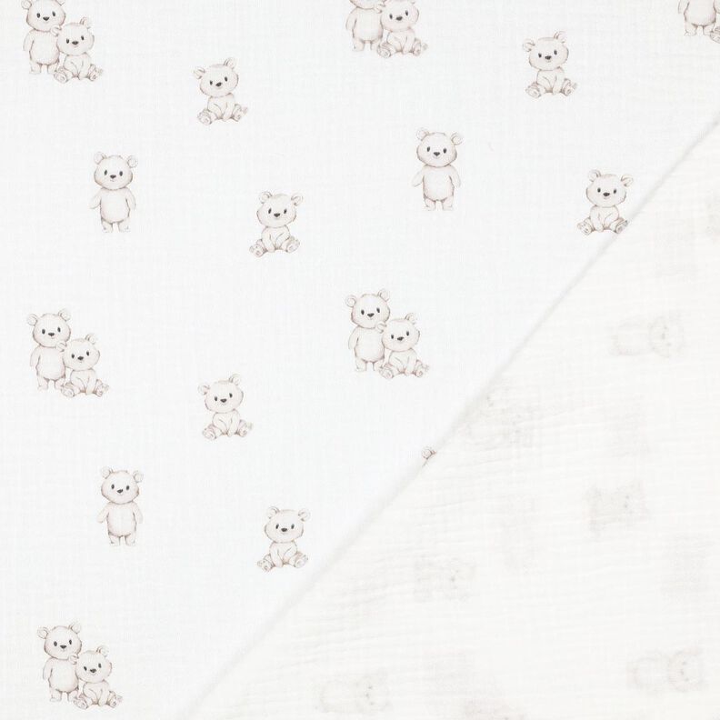 GOTS Tissu double gaze de coton ours amicaux Impression numérique | Poppy Fabrics – ivoire/taupe,  image number 4