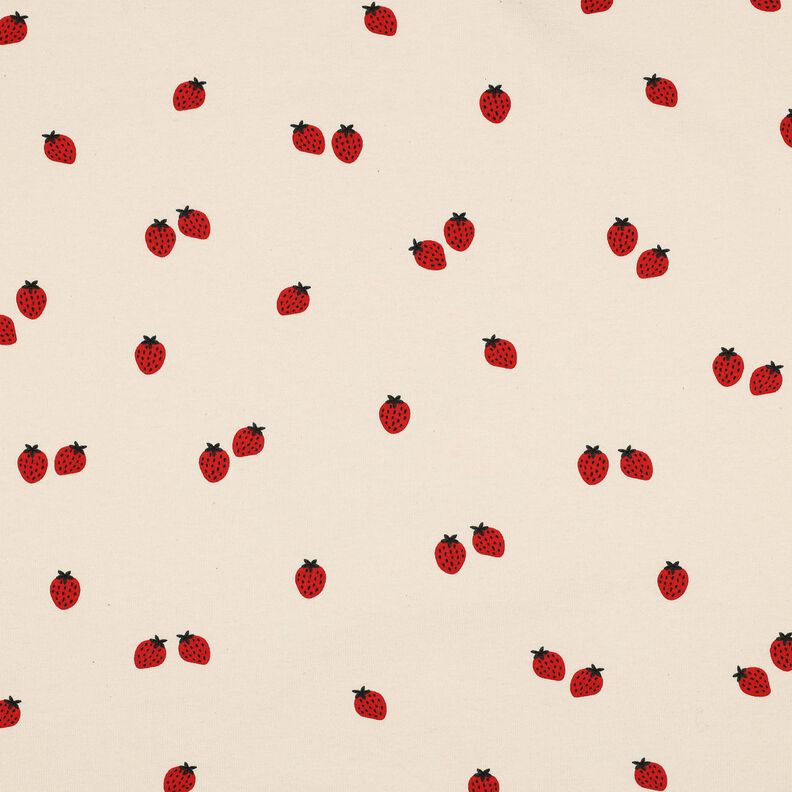 GOTS Jersey coton Fraises | Poppy Fabrics – beige clair/carmin,  image number 1