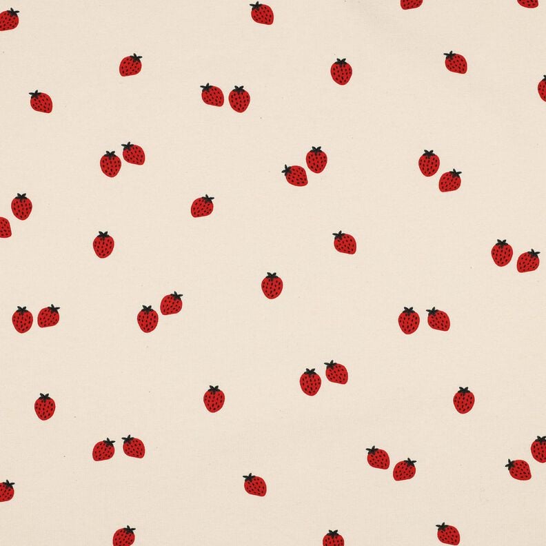 GOTS Jersey coton Fraises | Poppy Fabrics – beige clair/carmin, image number 1