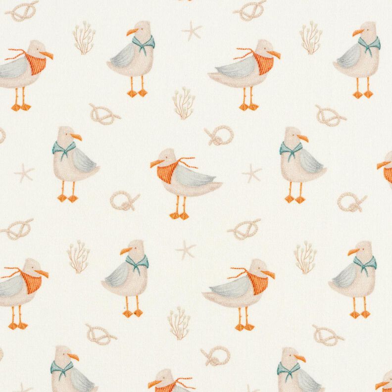 Jersey coton Mouette, étoile de mer, nœud Impression numérique – écru,  image number 1