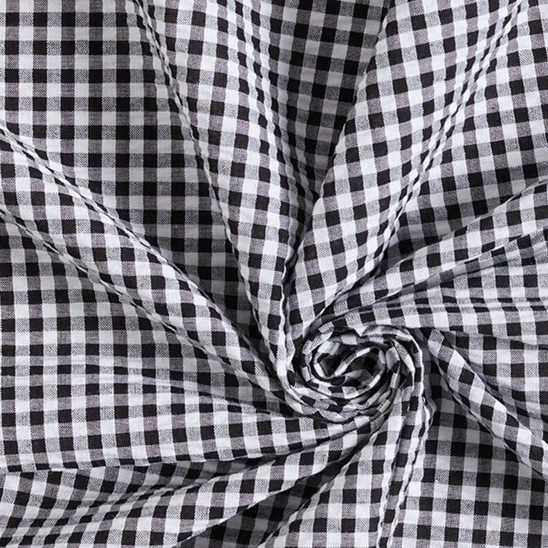 Seersucker Mélange coton à carreaux Vichy – noir,  image number 3