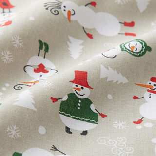 Tissu en coton Cretonne Bonhommes de neige – taupe clair/blanc, 