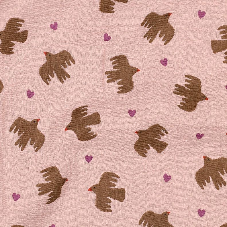 GOTS Tissu double gaze de coton Oiseaux et coeurs | Poppy Fabrics – vieux rose, image number 3