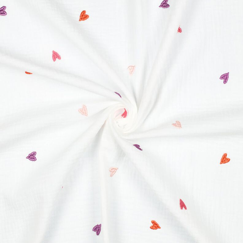 Tissu double gaze de coton Coeurs brodés | Poppy Fabrics – blanc/rosé, image number 3