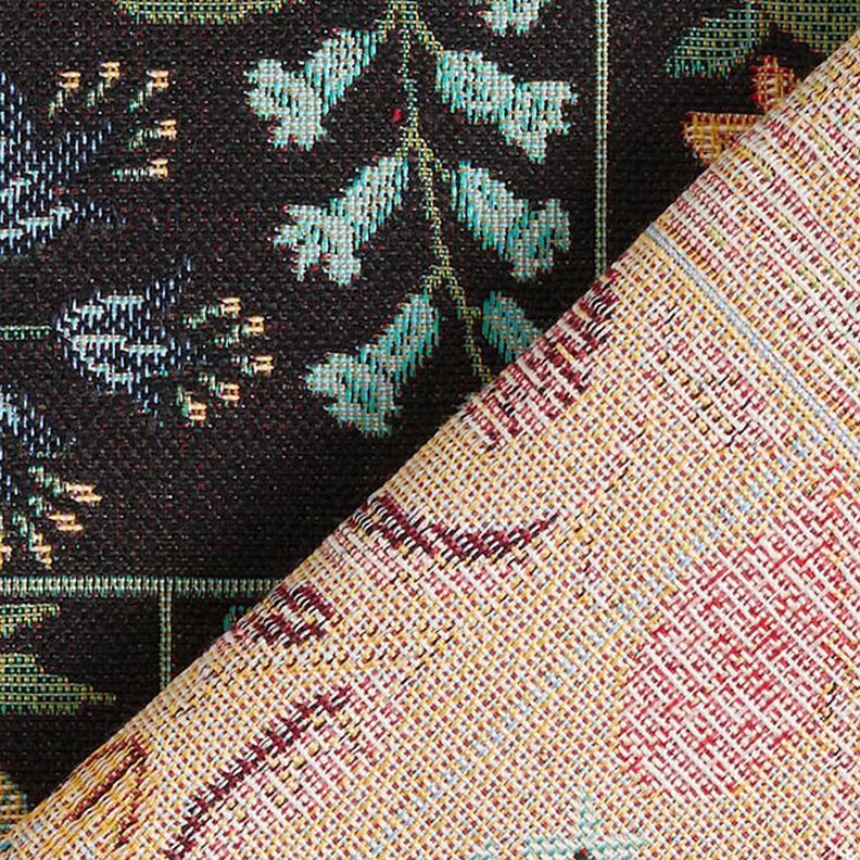 Tissu de décoration Gobelin Carreaux à fleurs – noir, image number 4