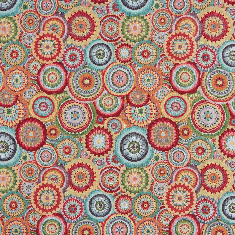 Tissu de décoration Gobelin Cercles mandala – beige clair/rouge,  image number 1