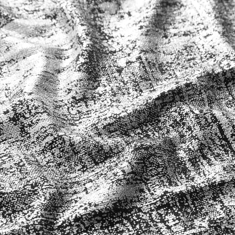 Tissu tricoté imprimé métallisé abstrait – argent métallisé/noir, image number 2