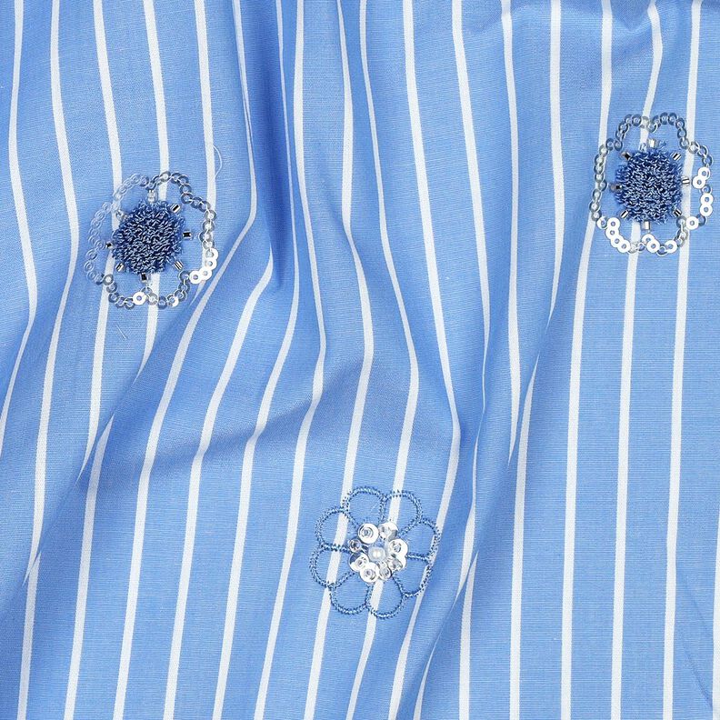 Coton mélangé Sequins brodés sur rayures | Poppy Fabrics – bleu clair/blanc,  image number 2
