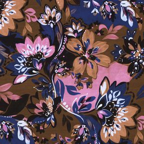 French Terry Sweat d’été Fleurs peintes Impression numérique – indigo/brun-marron, 