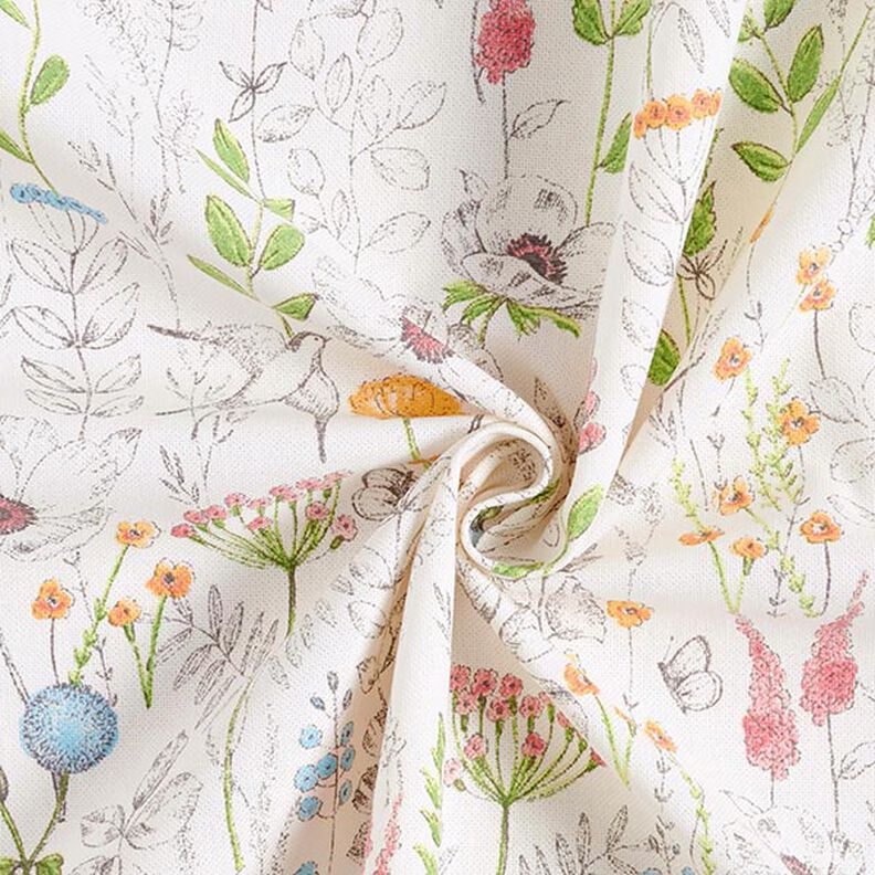 Tissu de décoration Semi-panama fleurs sauvages dessinées – blanc/rose, image number 3