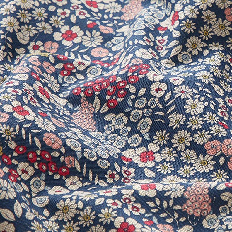 Tissu de décoration Semi-panama Petites fleurs – bleu marine,  image number 2