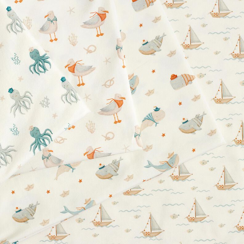 Jersey coton Voiliers et poissons Impression numérique – écru, image number 5
