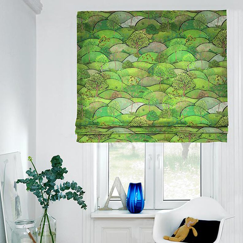 Tissu déco semi panama Impression numérique paysage de printemps – vert pomme/vert clair,  image number 4