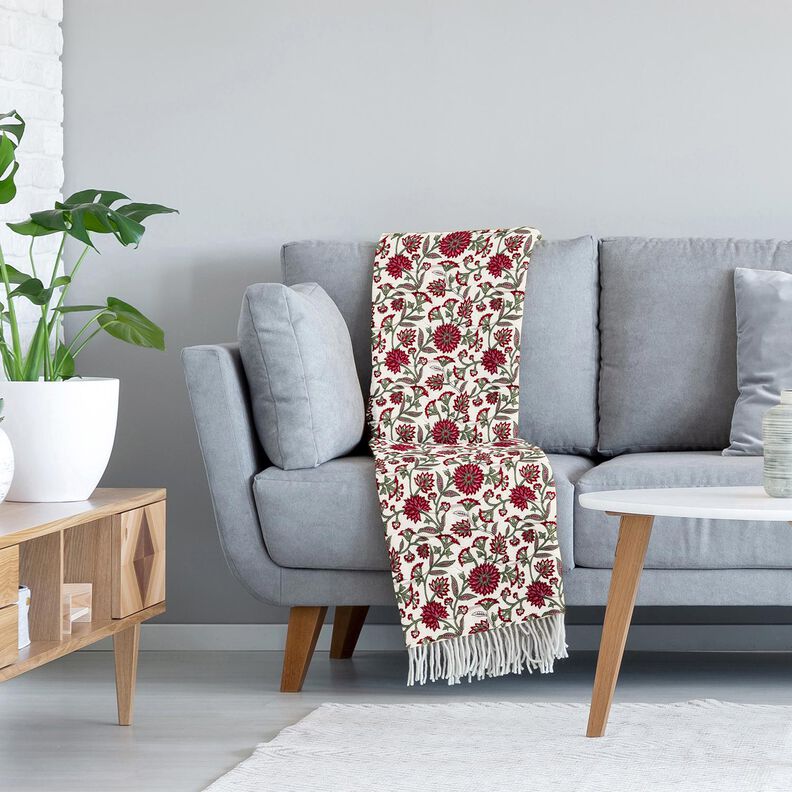 Tissu matelassé Tissu gaze de coton Branches de fleurs – blanc/roseau,  image number 5