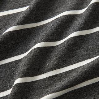 Jersey viscose Rayures horizontales – anthracite/blanc, 