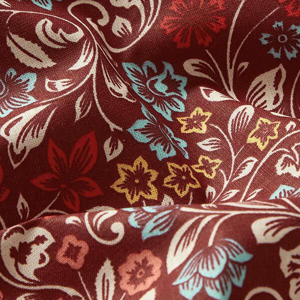 Tissu en coton Cretonne Vrilles de fleurs – bordeaux/taupe clair,  image number 2