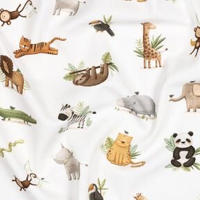 GOTS Jersey coton jolis animaux des steppes Impression numérique | Poppy Fabrics – blanc/olive clair, 