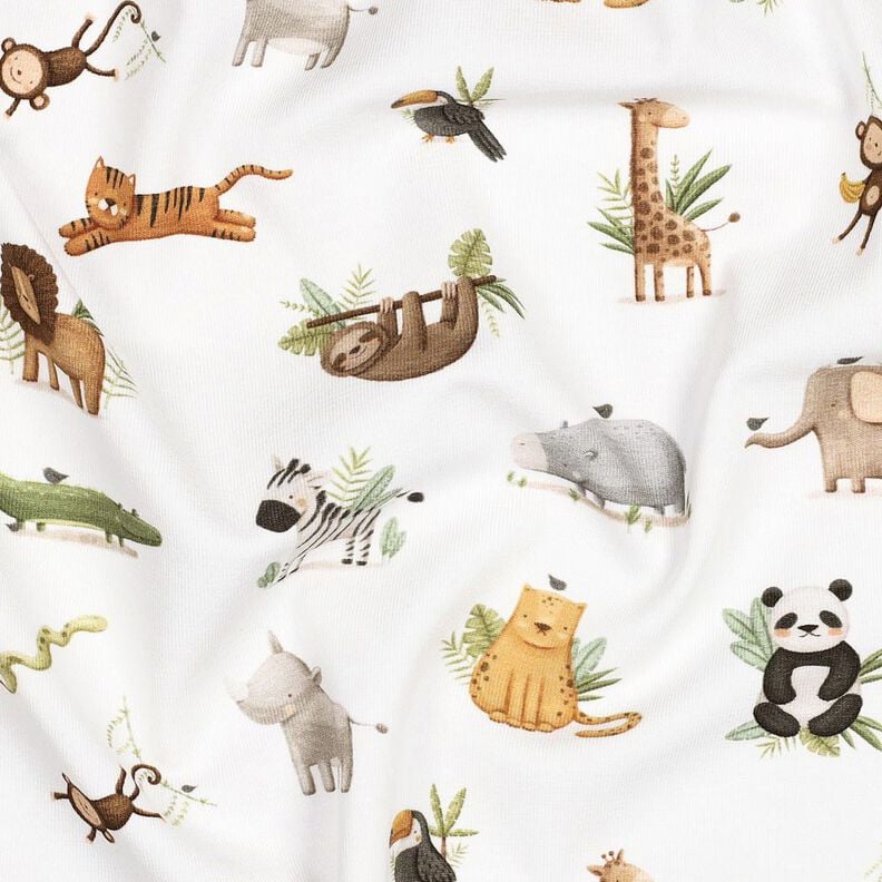 GOTS Jersey coton jolis animaux des steppes Impression numérique | Poppy Fabrics – blanc/olive clair, image number 2