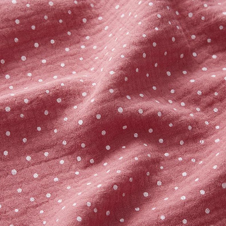 Tissu double gaze de coton Petits points – vieux rose/blanc,  image number 2