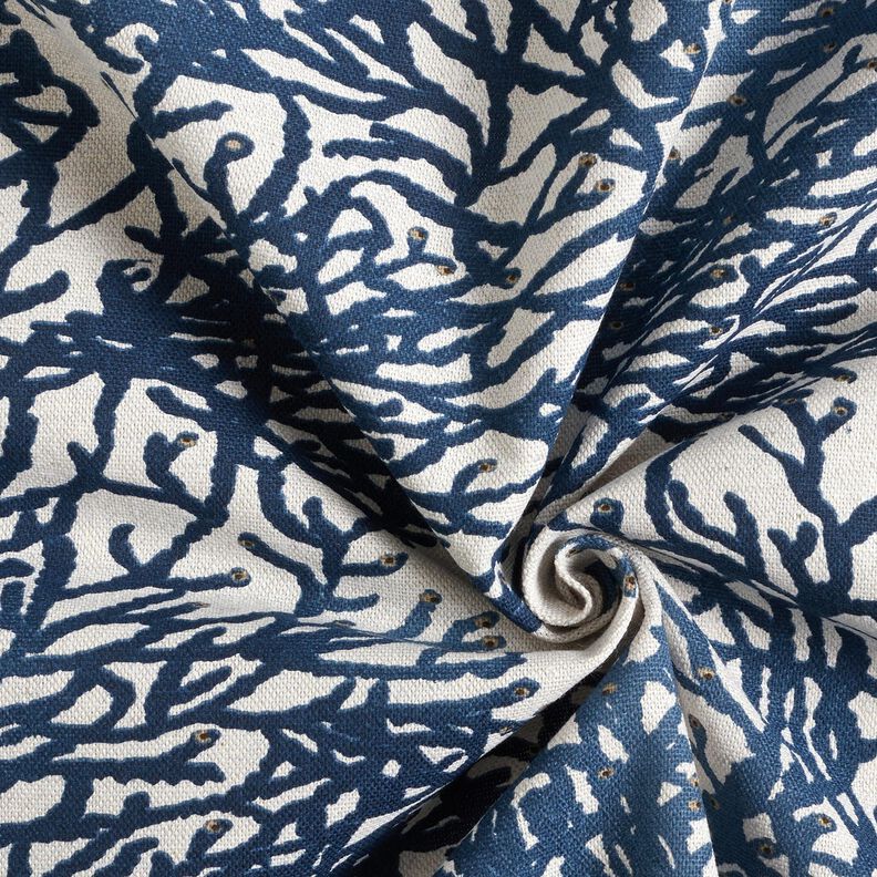 Tissu de décoration Semi-panama Magnifiques coraux – bleu marine/nature,  image number 3